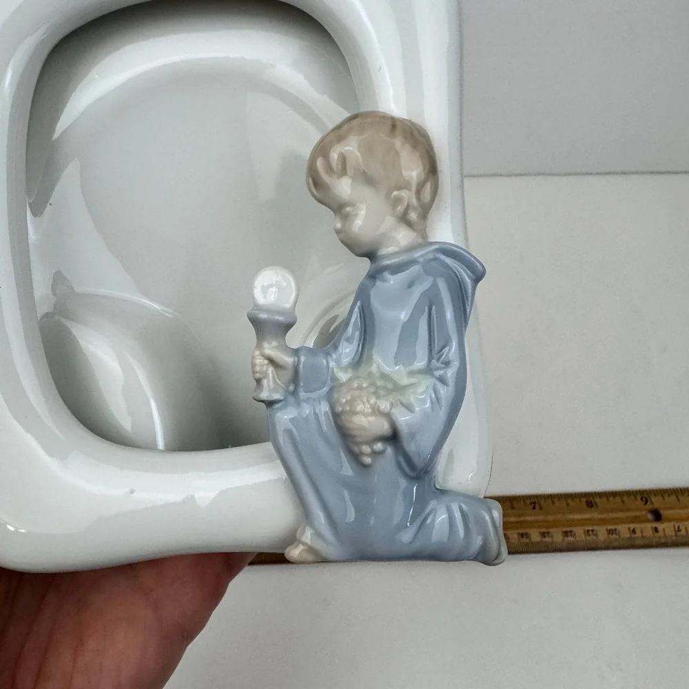Vtg Porcelain Ceramic First Holy Communion Tabletop Picture Frame Caucasian Boy